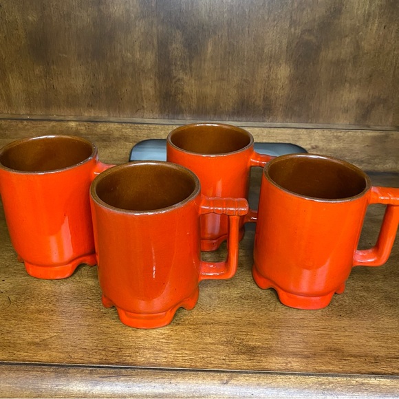 Vintage FRANKOMA Flame Orange Footed Mugs - Picture 4 of 5